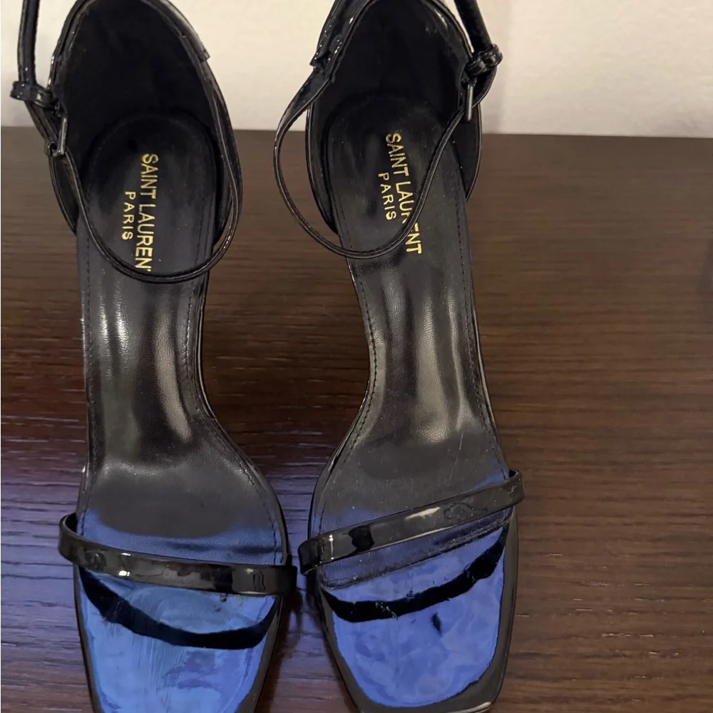 Saint Laurent Black Heels with Gold Accent - Picture 6 of 7